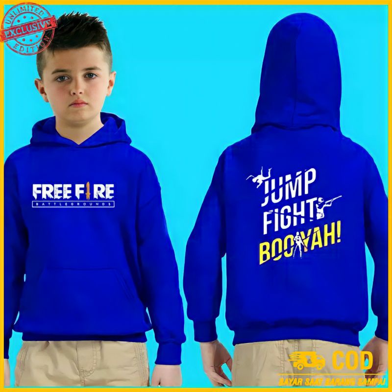 Baju Hoodie Kaos Pakaian Sweater Sweter Switer Jaket Jacket Anak Laki Laki Hodi FF Booyah Kid Usia 7