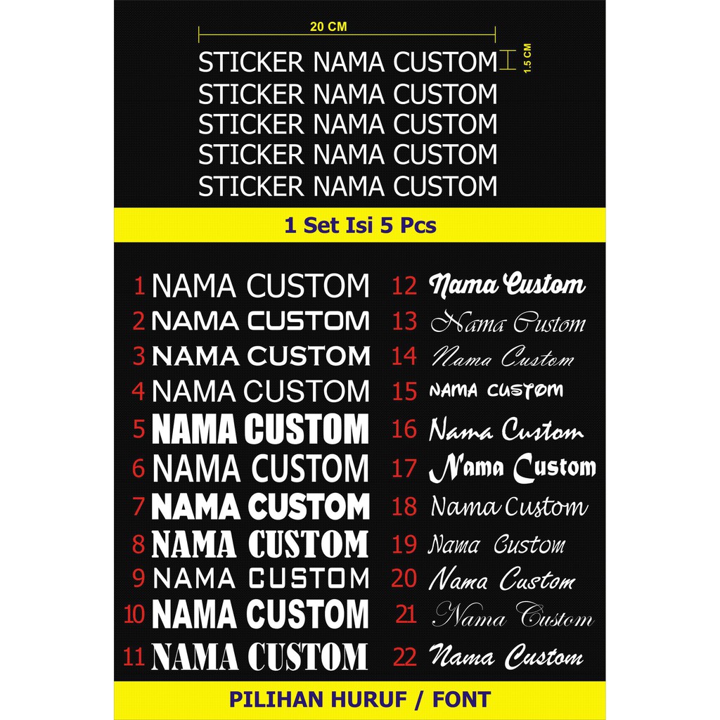 

Stiker Nama Custom Sticker Cutting Sesuka Hati Ukuran 20 X 1.5 CM