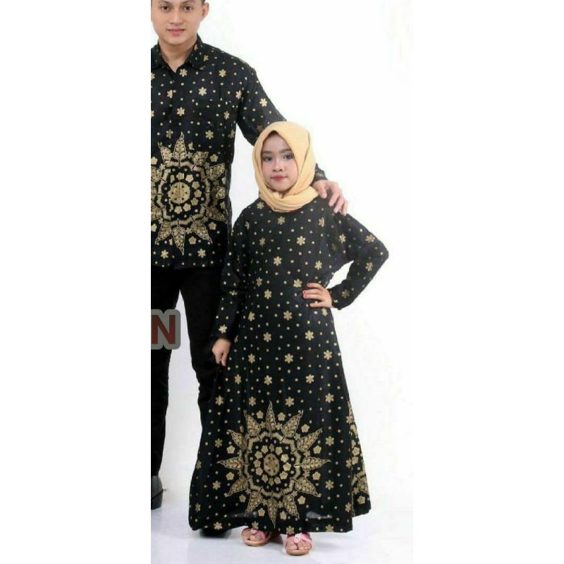 PROMO BATIK COUPLE KELUARGA SARIMBIT sania ruffle batik ori ndoro jowi motif MATAHARI PRADA HITAM-GAMIS ANAK