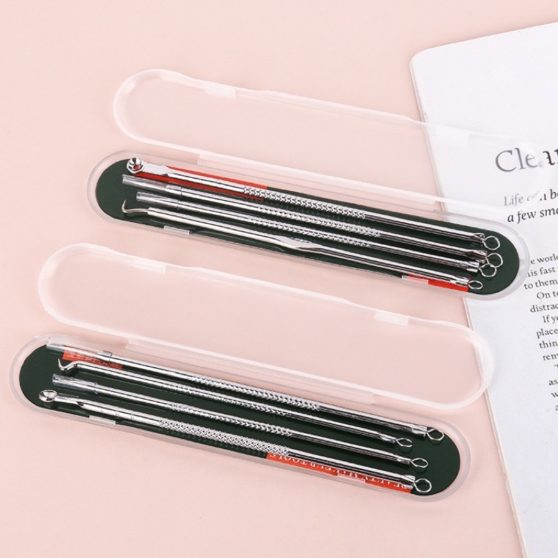Sel 4in1 Alat Pencabut Komedo Pinset Pencetan Jerawat Pemebersih Blackhead Stailess 4Pcs
