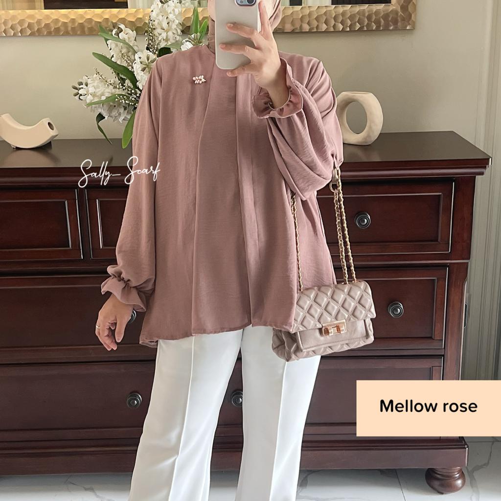 Anona crinkle airflow blouse wanita busui full kancing / oversized-Mellow rose