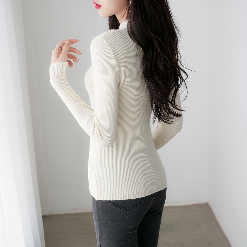 【Elegant】Women Bodycon Half-Collar Long Sleeve Pullovers  Knitted Tops 7446