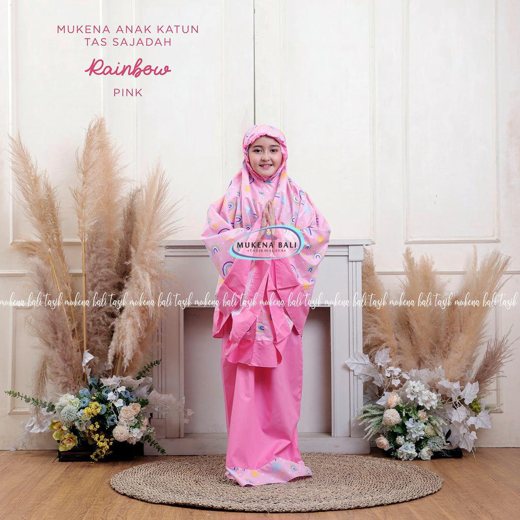 MUKENA BALI TASIK - MUKENA ANAK KATUN RAINBOW PINK (TAS SAJADAH)