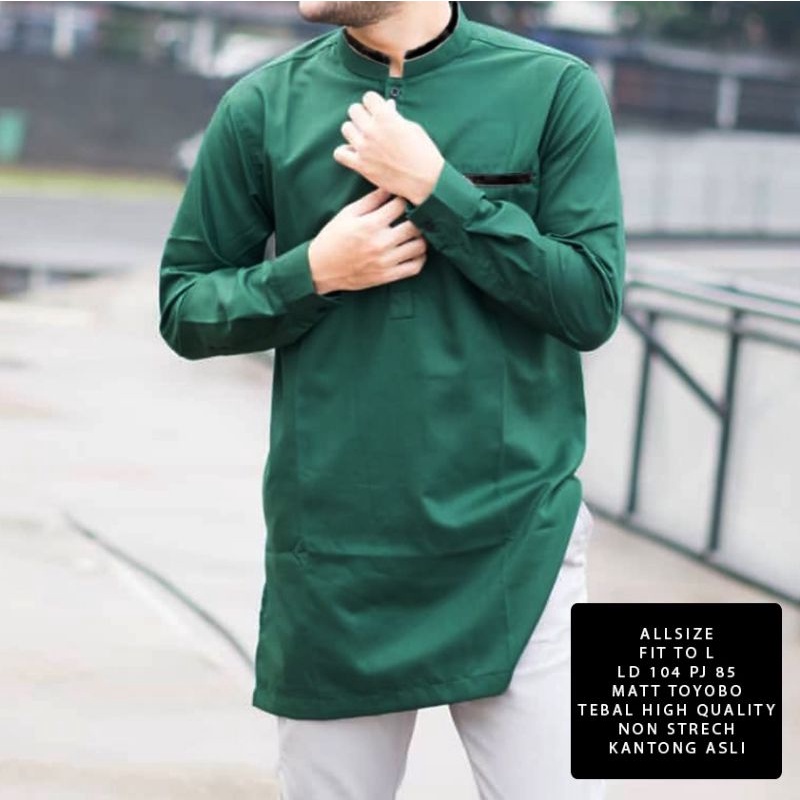 Baju Muslim pria Anwa hijau botol