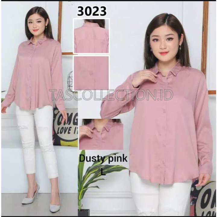 Kemeja wanita Basic lengan panjang bahan Moscrepe-DUSTY PINK