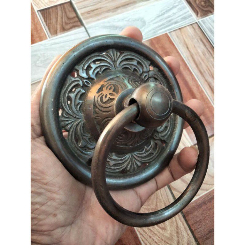 Handle Pintu / Tarikan Pintu Gebyok Kuningan Antik Batik 12cm 080