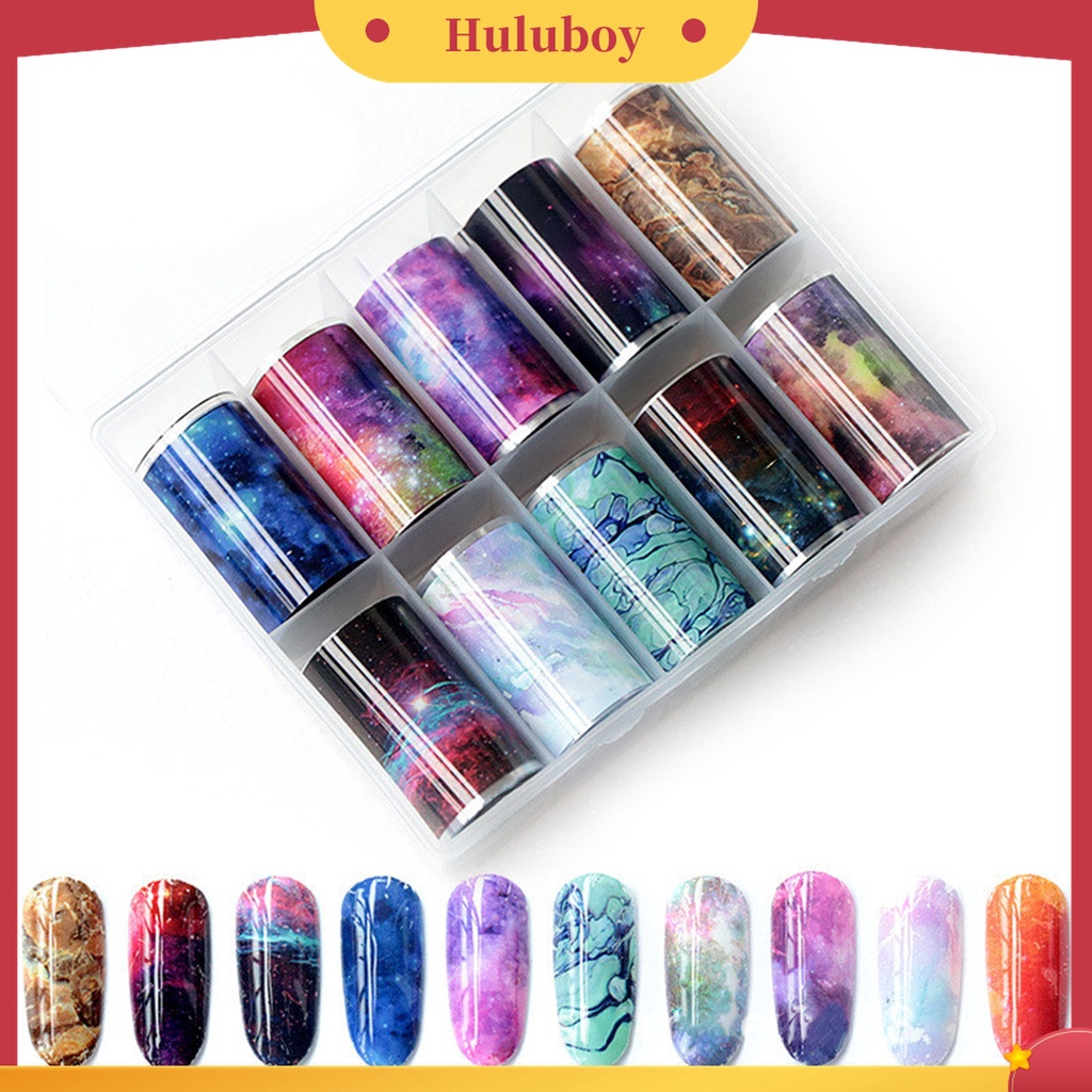 Huluboy Huluboy♡ 10 Rol / Kotak Stiker Kuku Motif Print Warna-Warni Bahan PVC Untuk Aksesoris Manicure Wanita