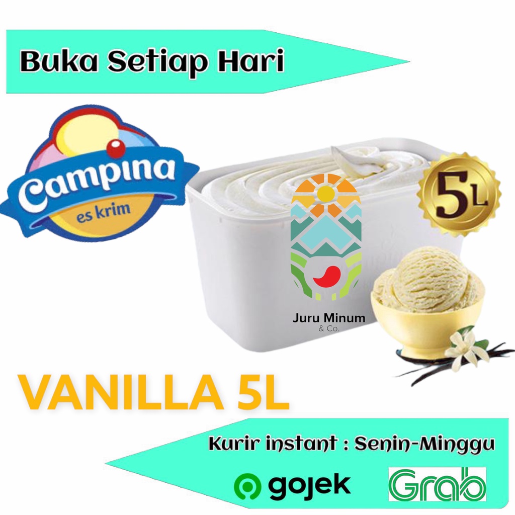 

CAMPINA ICE CREAM 5 L VANILA / COKLAT / STRAWBERRY ES KRIM (STROBERI) (CHOCOLATE) (VANILLA)