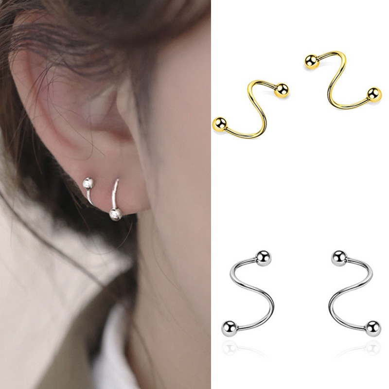 COD❤1 Pasang Anting-Anting Sederhana Baru Kepribadian Wanita Minoritas Double Spiral Ear Studs Tri