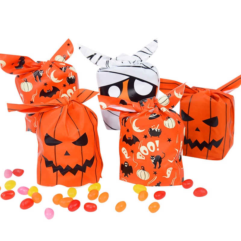 50 Pcs Tas Kemasan Kue / Permen / Snack Motif Labu / Kelinci Halloween Untuk Perlengkapan Festival