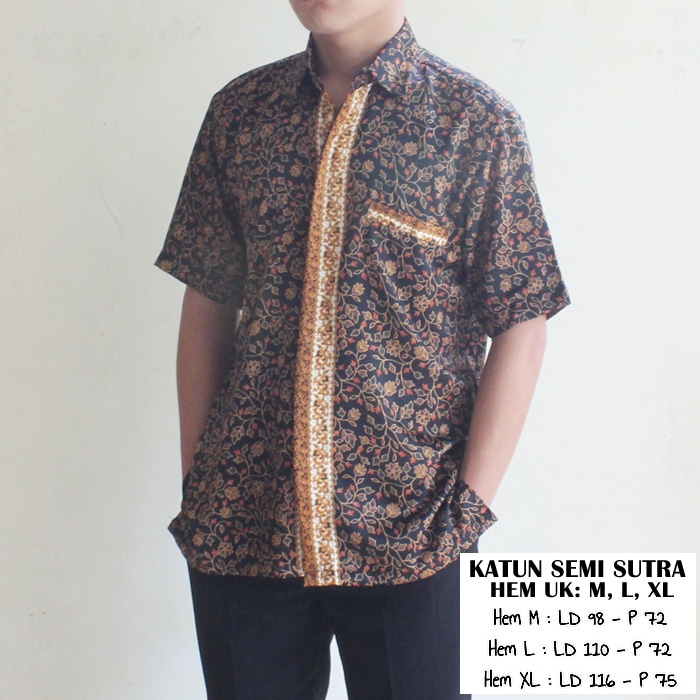 KEMEJA BATIK PRIA / KEMEJA MOTIF BATIK LENGAN PANJANG DAN LENGAN PENDEK MOTIF TULIP BLACK