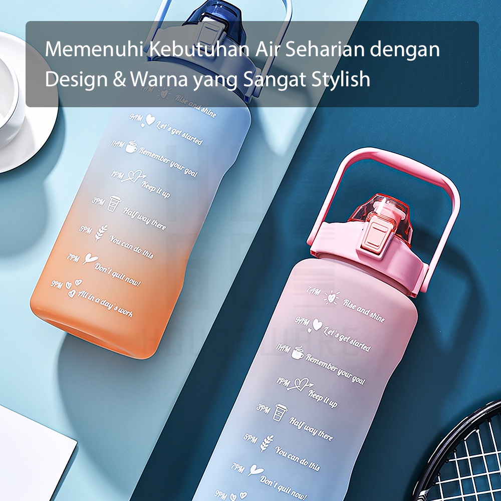 HUGO Botol Minum Pelangi Gradasi 2 Liter Motivation Gratis Stiker 2000 mL BPA FREE