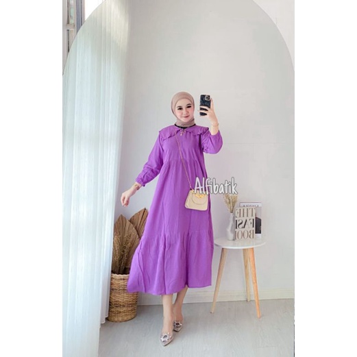 Dress midi terbaru kekinian kerah kipas ll pakaian wanita modern busui