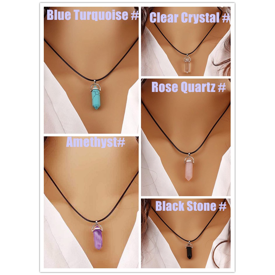 Unisex Retro Faux Kulit Chakra Reiki Penyembuhan Quartz Choker Kalung