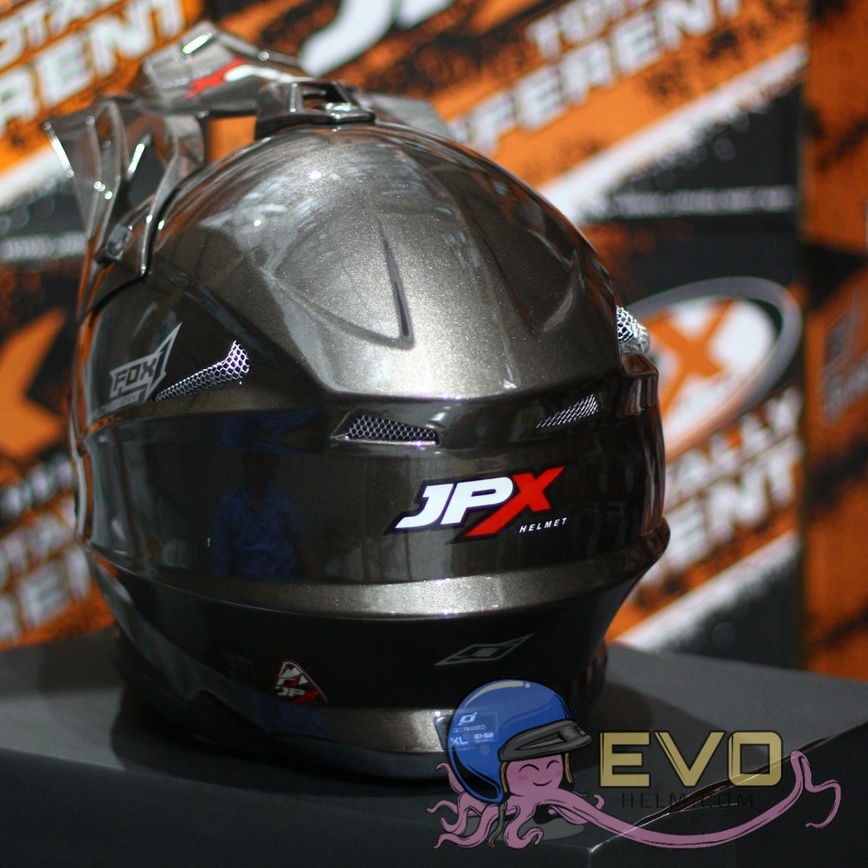 HELM JPX CROSS_SOLID - GUNMETAL GLOSS / SILVER  + GOOGLE SNAIL (ONGKIR 2 KG) HELM JPX TERBARU