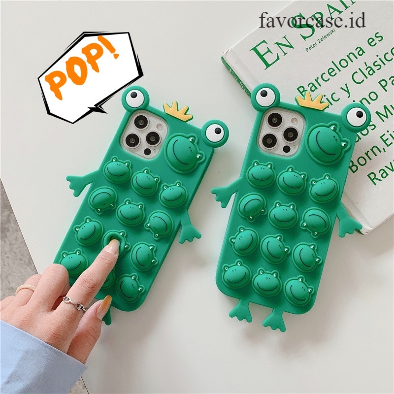 Soft Case Xiaomi Mi 10 11 Poco F3 Redmi Note 8 Pro K40 Pro Pop it Casing Frog Hijau 3D