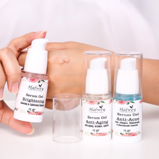 Halwey Serum Herbal Brightening Acne Anti Aging Scar Bopeng Aloevera Series Botol Kecil Shopee Indonesia