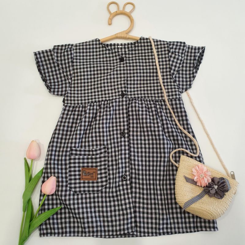 Dress Anak Kotak-Kotak Full kancing 3-5 Tahun Laurakidshop