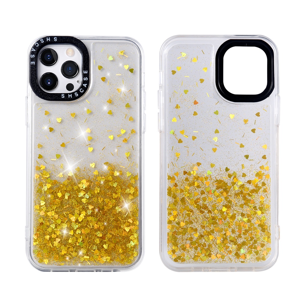 Case Glitter Transparan Shockproof Motif Hati Untuk iphone 13 12 11 Pro Max X XR XS Max 6 7 8 Plus