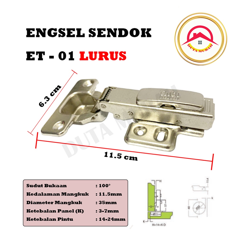 Engsel TACO Slow Motion ET-01 Hydraulic Hinge isi 1 set (2 pcs).