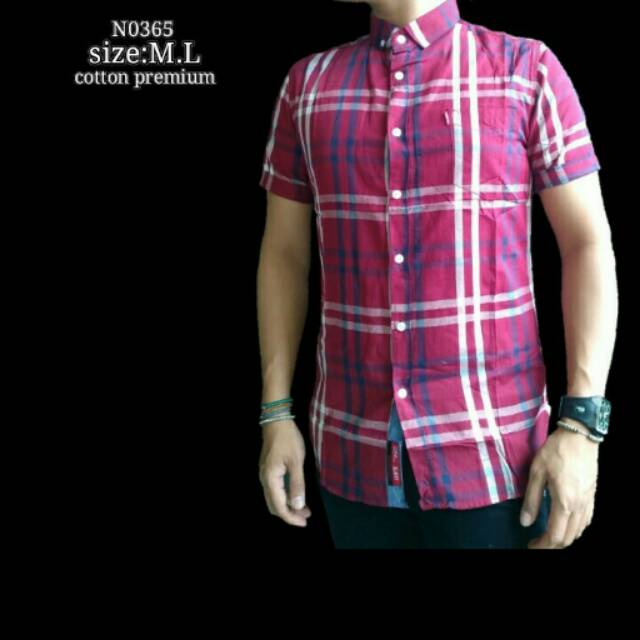 Kemeja pria  kotak kotak warna ungu