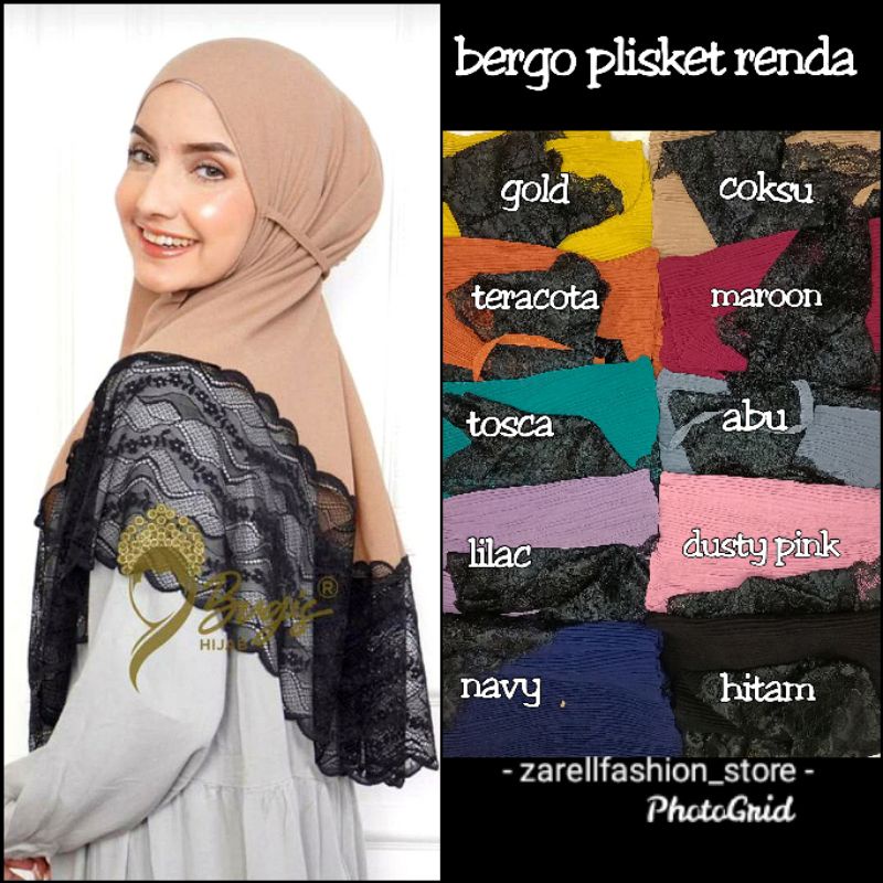 ZARELLFASHION -  JILBAB INSTAN TALI PLISKET / BERGO PLISKET RENDA