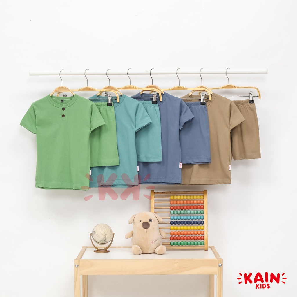 KainKids Setelan Kaos Henley Anak &amp; Celana Pendek 1-7Y | Set Henley Button Tee Short Pants PK