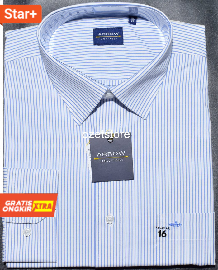 15 Kemeja Pria Formal Lengan Panjang ARROW Navy Salur Reguler CB12  Cuci Gudang Terbatas