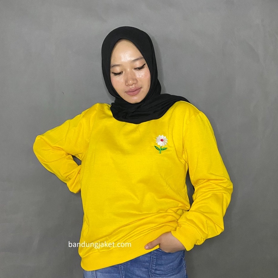 Daisy Flower Sweater Bordir // Sweater Crawneck Wanita Trendy Size M-XL