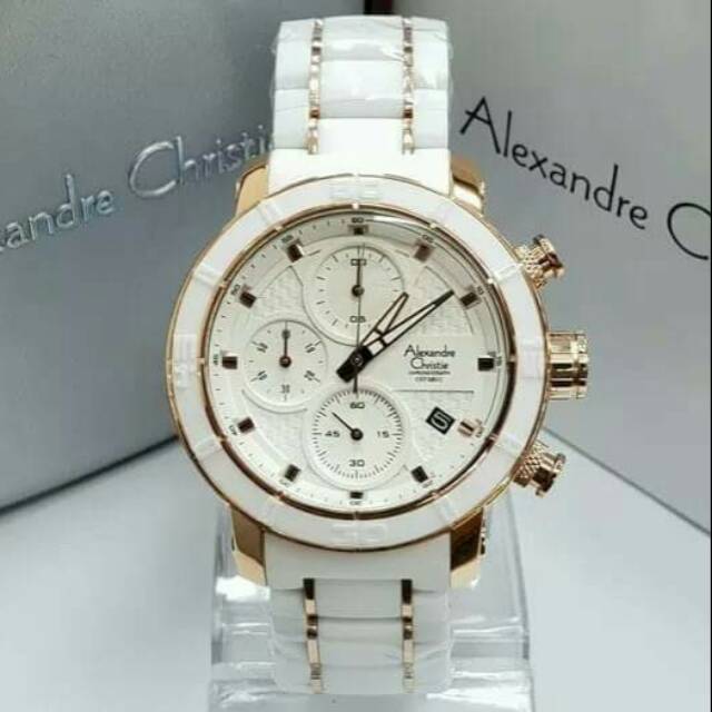 Jam Tangan Pria Alexandre Christie Putih Gold Ac 6292 Original