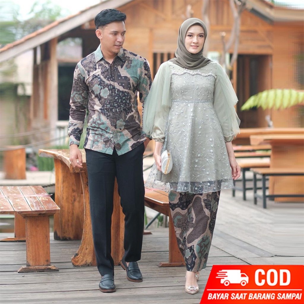 NEW ARRIVAL | Batik Couple Kebaya Modern Warna Sage | Kebaya Tunangan Lamaran Baju Wisuda Batik Brukat Terbaru | Kebaya Brukat Kondangan Kebaya Wisuda kekinian