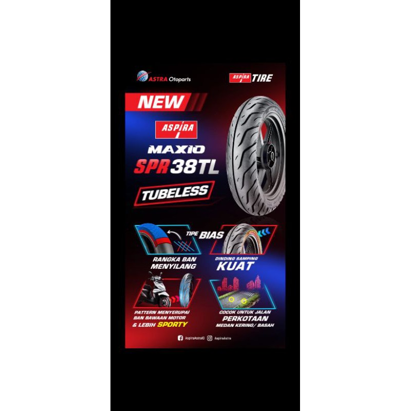 Ban tubeless Honda Aspira SPR 38 90/90-14 for Vario 125/150/110/Cbs/Beat F1/Esp/Pop/Mio J/Xeon/X-rid