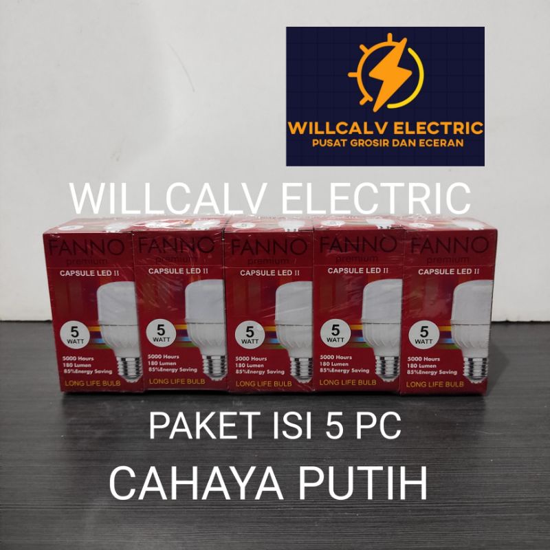 PAKET ISI 5 PC LAMPU LED KAPSUL / TABUNG 5W 5 WATT CAHAYA PUTIH