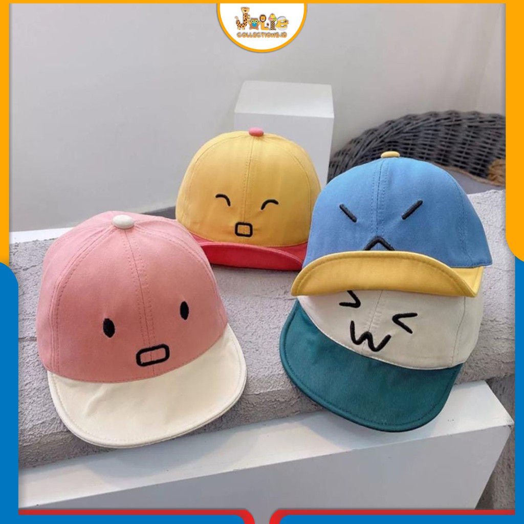 TOPI ANAK FASHION HAT MOTIF EKSPRESI LUCU TOPI ANAK UNISEX MOTIF BORDIR EMOJI