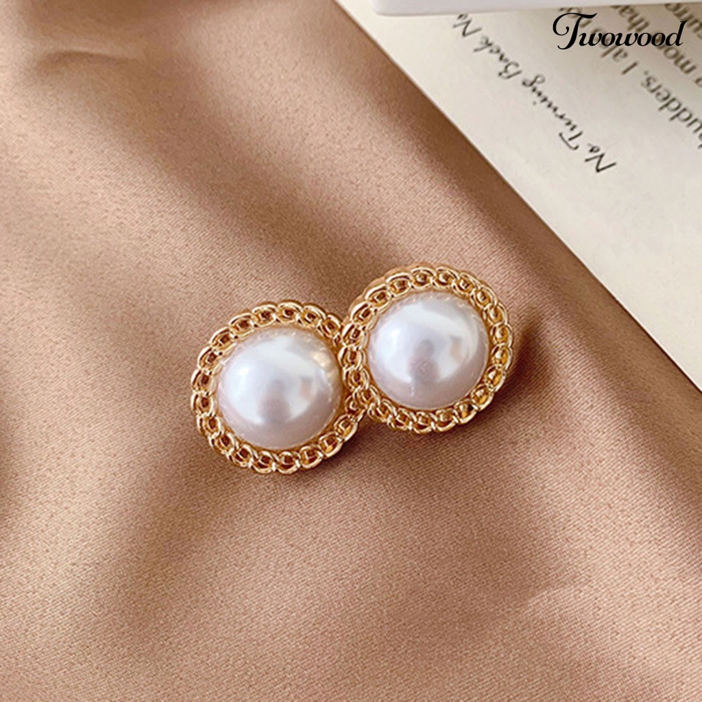 Anting Stud Mutiara Berlian Imitasi Bentuk Geometris Untuk Hadiah Wanita