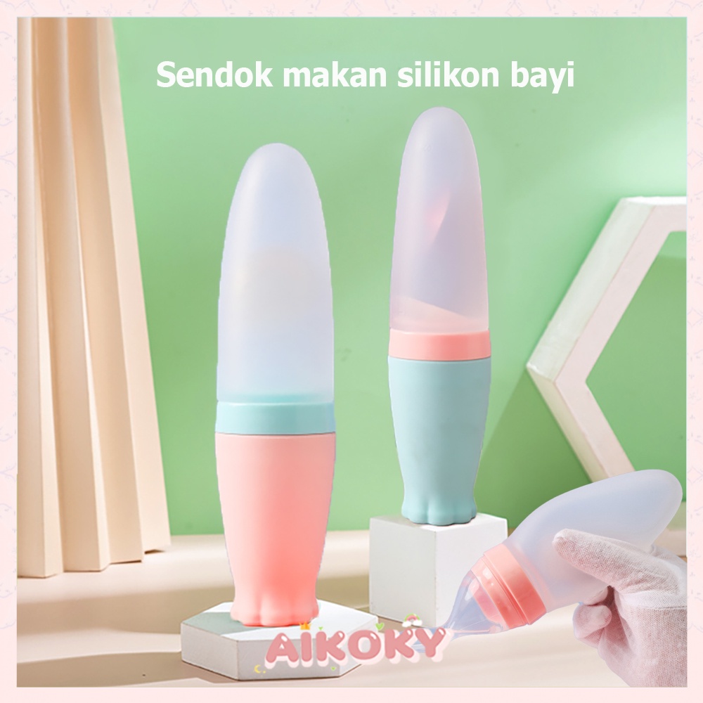 Aikoky Sendok makan bayi botol dot silikon spoon feeder