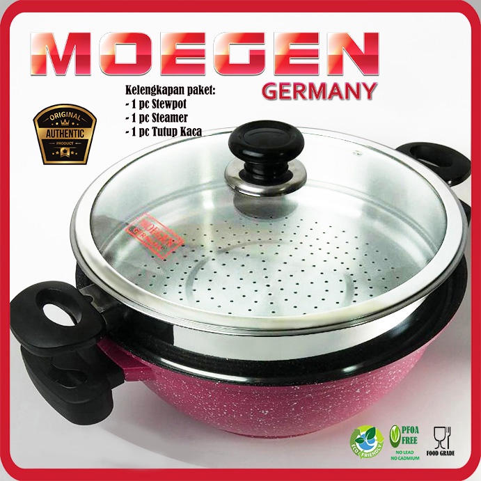 ORIGINAL MOEGEN Germany stewpot 32cm granite anti lengket original plus steamer