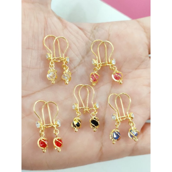 ANTING KRISTAL WARNA PERAK 925 LAPIS EMAS 24K WARNA GOLD