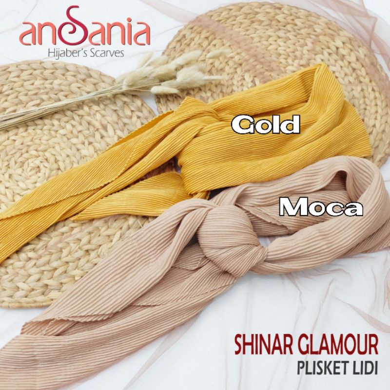 Jilbab Shinar Plisket Segi Empat Ansania-Gold Shinar Plisket