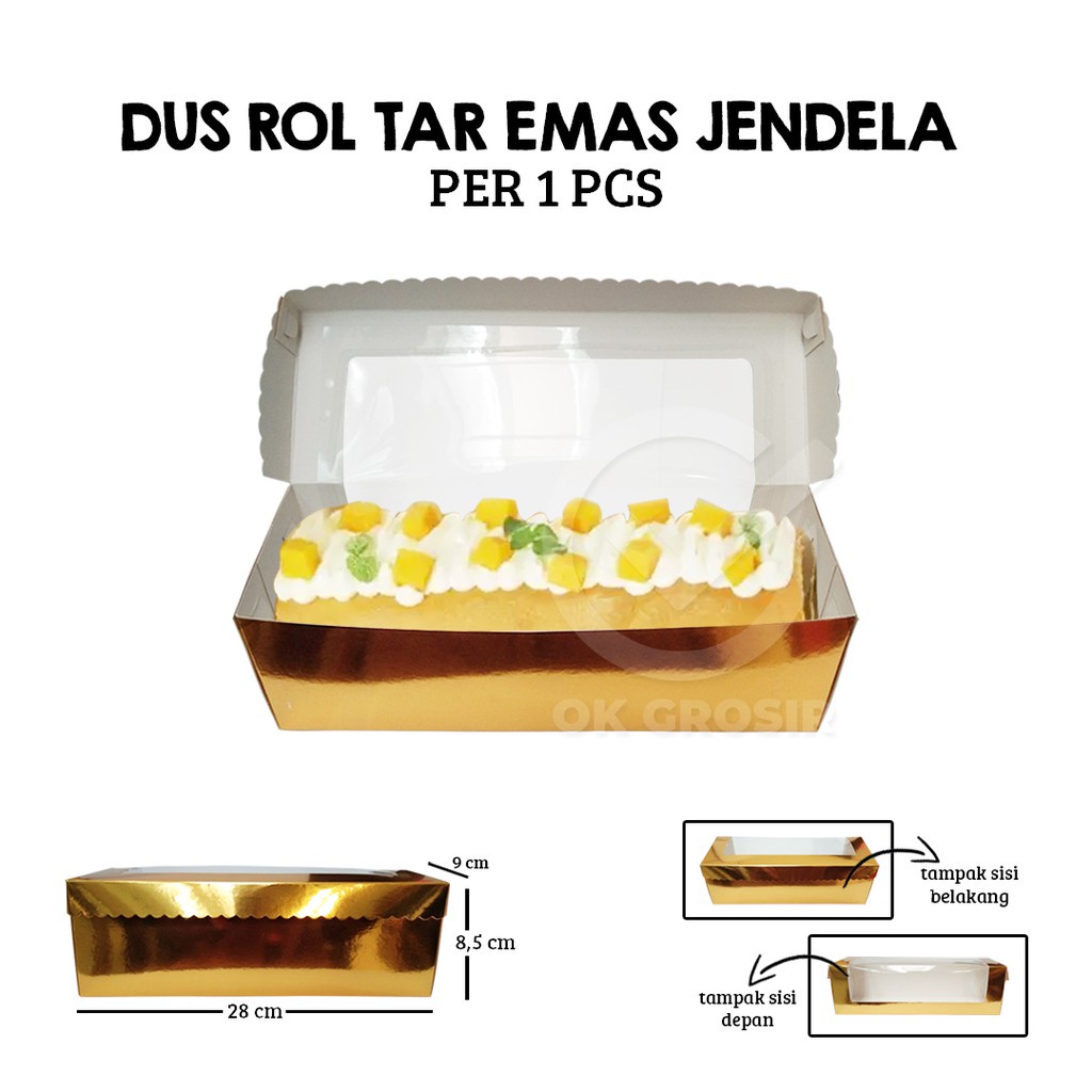 

Kardus dus hampers emas roll tart roti gulung ukuran 28 x 9 x 8,5 cm