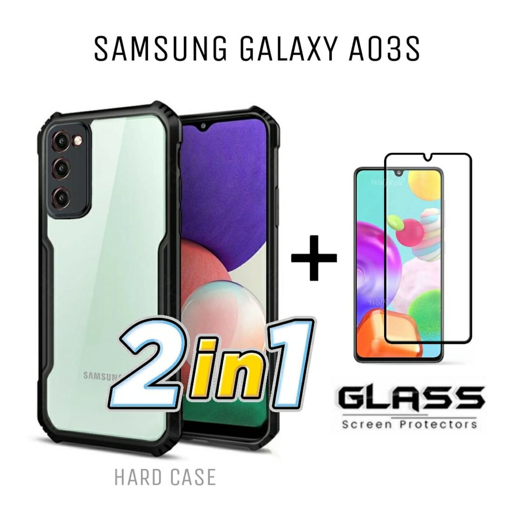 PROMO Paket 2in1 SAMSUNG A03S Hard Case Fusion Shockproof Transparant Free Tempered Glass Layar