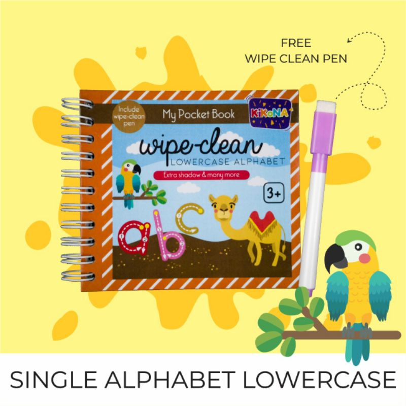 

My Pocket Book Wipe Clean - ALPHABET lowercase - huruf kecil (incl. wipe-clean pen) Activity book / Buku saku anak - KIKONA Books