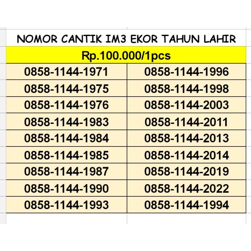 Nomor Cantik Kartu Perdana Im3 Ekor Tahun Lahir Rapi Nomor Cantik IM3 Serian Rapi Ekor Tahun Lahir N