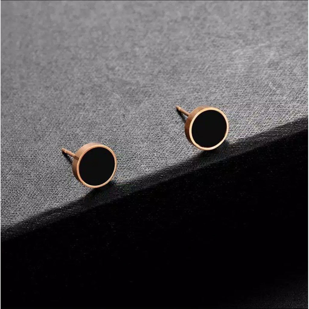 Anting Tusuk Titanium Bentuk Bulat Vintage Untuk Pria dan Wanita Warna Gold dan Rose Gold