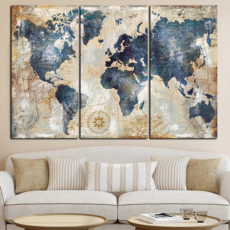 Poster Impor Berkualitas 3 Panel Cat Air Dunia Peta Modular Lukisan Dan Di Atas Kanvas Skandinavia C Shopee Indonesia