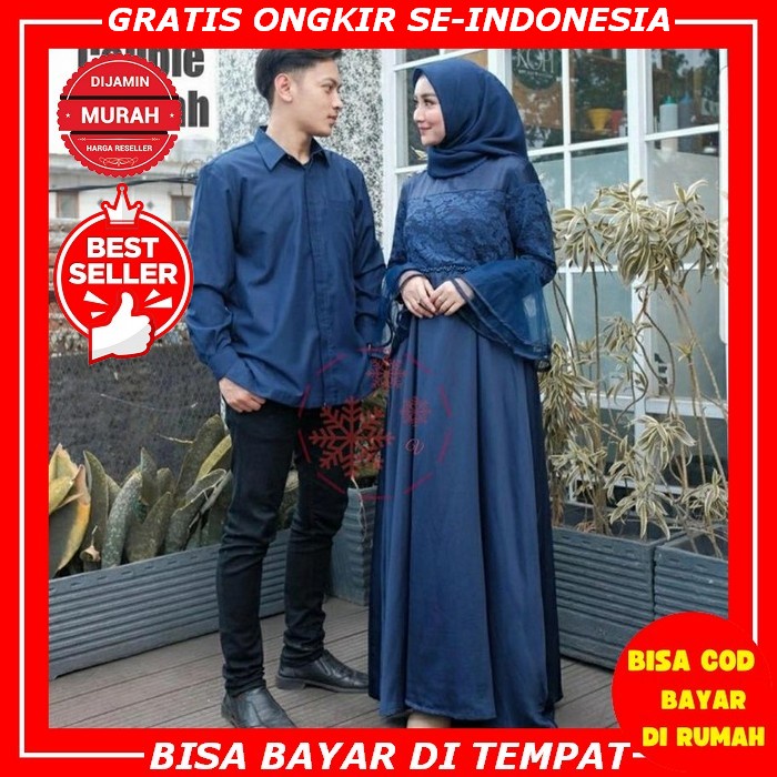 Baju Gamis Dress Brukat Brokat Couple Lengan Tangan Panjang Lapis Furing Untuk Pasangan Kondangan Pe