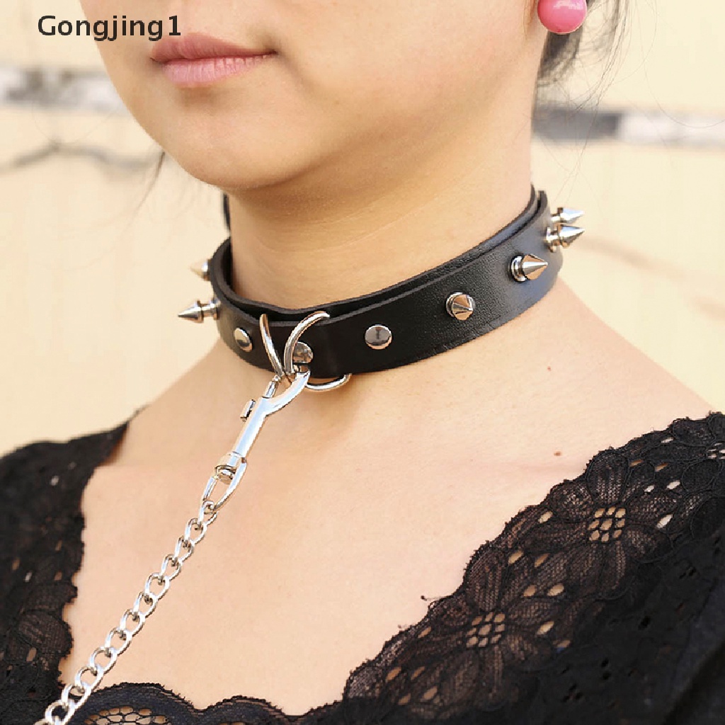 Gongjing1 Kalung Choker Kulit Aksen Rivet Gaya Punk Gothic Untuk Wanita