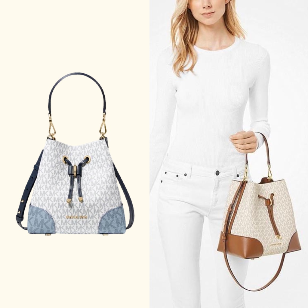 Michael Kors Mercer Bucket Bag Logo Medium/MK Shoulder Bag/MK Woman Bag - Blue