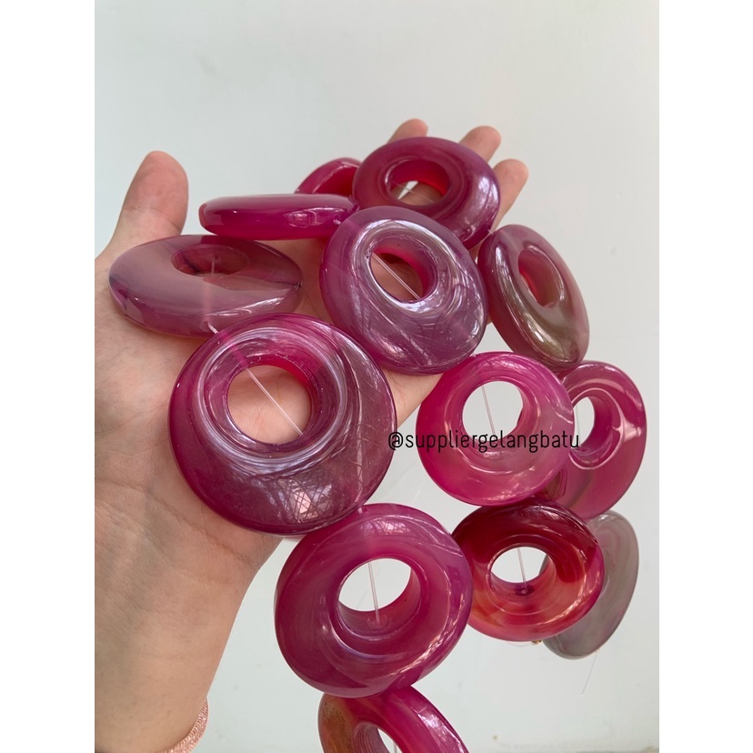 Batu alam cincin donat PURPLE AGATE 6 x 6cm kalung liontin bandul ungu bahan kalung etnik vintage mewah