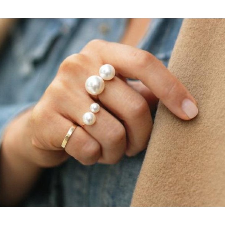 Cincin Wanita MUTIARA U Open Cuff Korea Fashion Style Aksesoris Cewe Women Pearl Ring